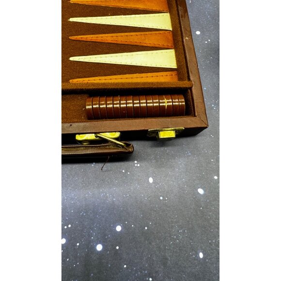 Vintage Backgammon Game Stripe Leatherette Set Briefcase Folding Travel Case - Picture 7 of 14